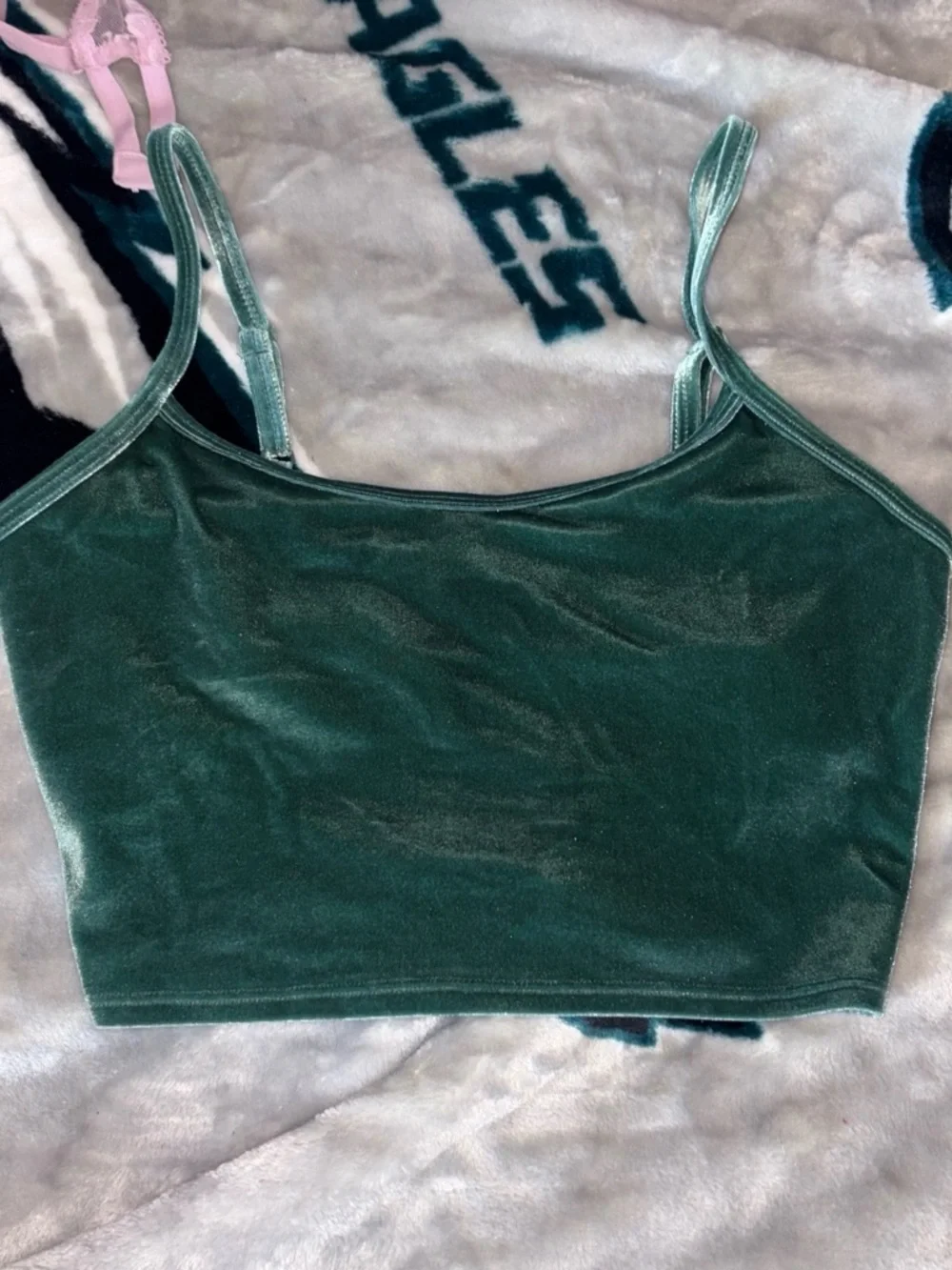 PINK Victoria's Secret Emerald Green Velvet Crop Cami